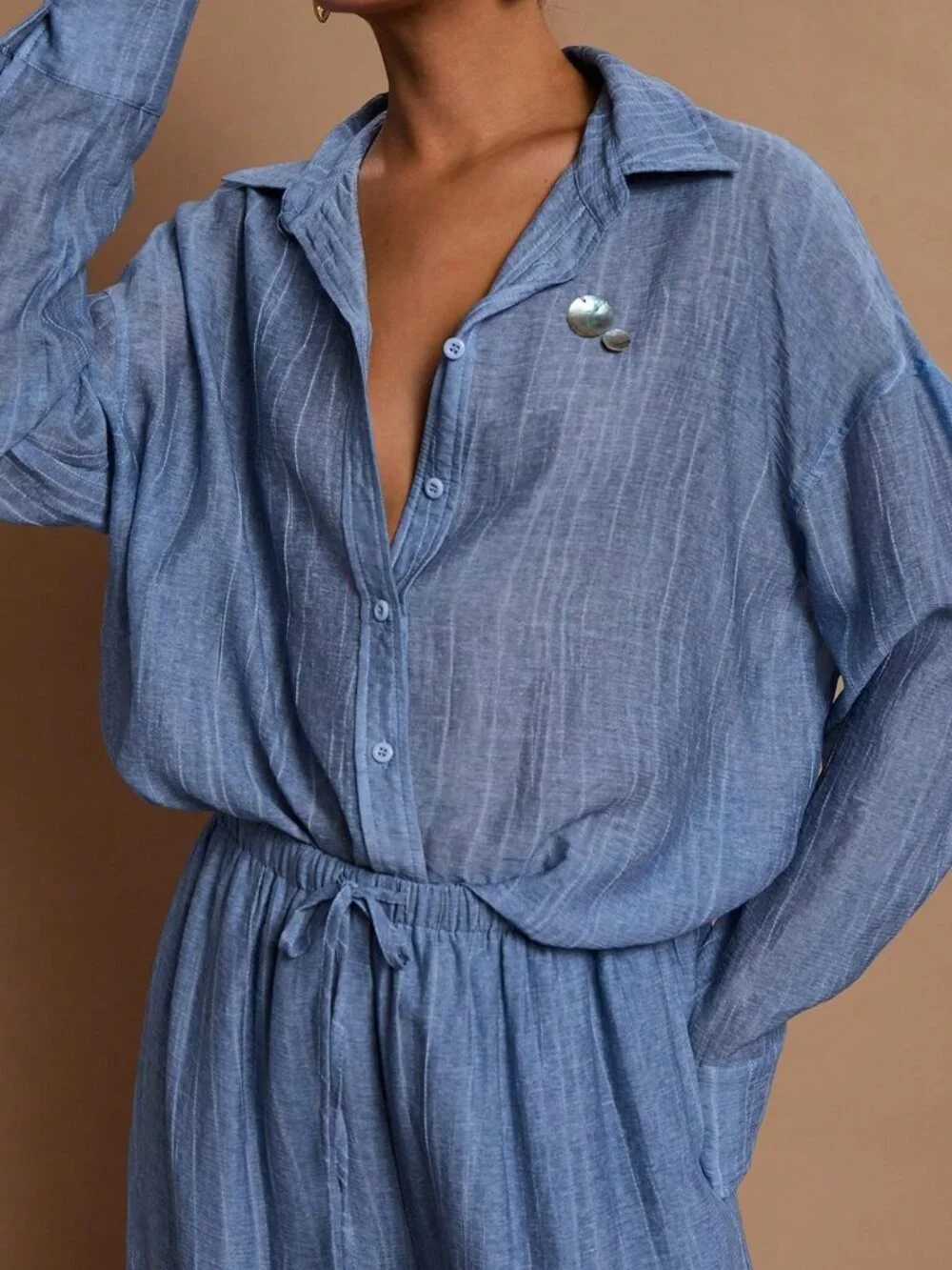 Baby Blue Casual Women's Long Sleeve Blouse